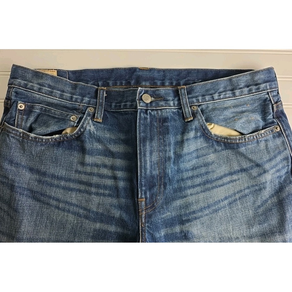 J.Crew 770 Jeans Mens 36x32 Blue Medium Wash Kaihara Denim Straight Distressed